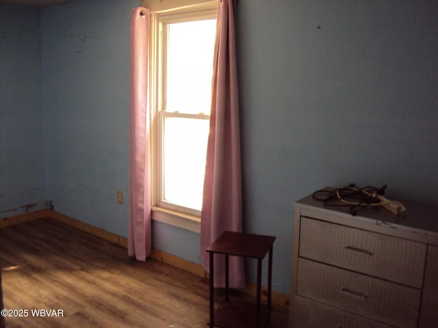 unfurnished bedroom with baseboards and wood finished floors