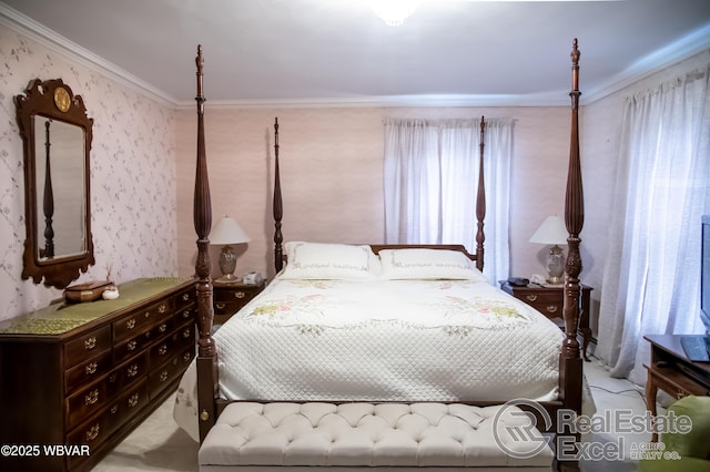 bedroom with ornamental molding