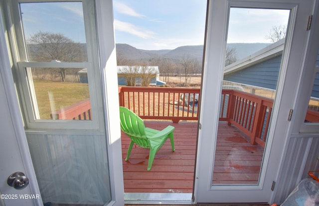 entryway with plenty of natural light and a mountain view