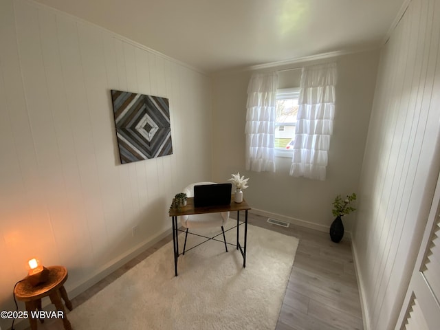 2437 Vista Rd, Williamsport, PA 17701 - office with ornamental molding, visible vents, baseboards, and wood finished floors