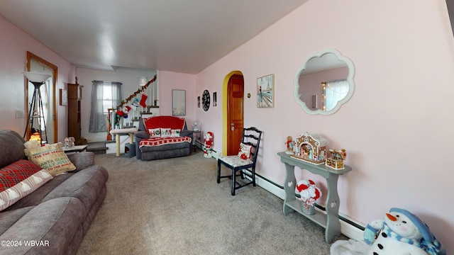 living room featuring carpet flooring