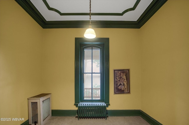 330 High St, Williamsport, PA 17701 - carpeted spare room with radiator heating unit, ornamental molding, and baseboards