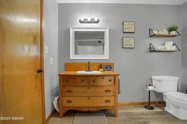 262 Walnut Ln, Jersey Shore, PA 17740 - bathroom with vanity, wood finished floors, toilet, and a shower