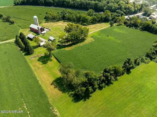 birds eye view of property featuring a rural view