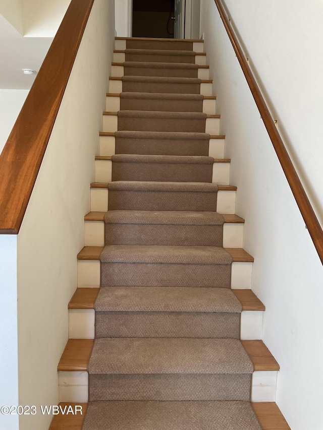 stairway with hardwood / wood-style floors