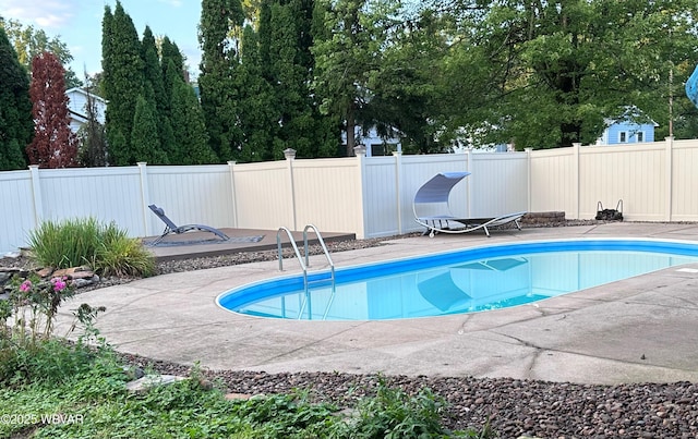 view of pool with a fenced backyard and a patio area