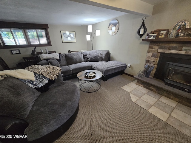 living area with light carpet