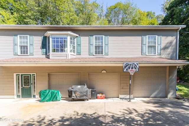 exterior space with a garage