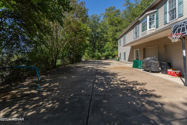 exterior space featuring a garage