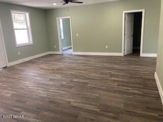 131 Spring House Rd, Muncy Valley, PA 17758 - unfurnished room with recessed lighting, a ceiling fan, baseboards, and dark wood-style flooring