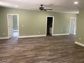 131 Spring House Rd, Muncy Valley, PA 17758 - unfurnished room with baseboards, a ceiling fan, dark wood-style floors, and recessed lighting