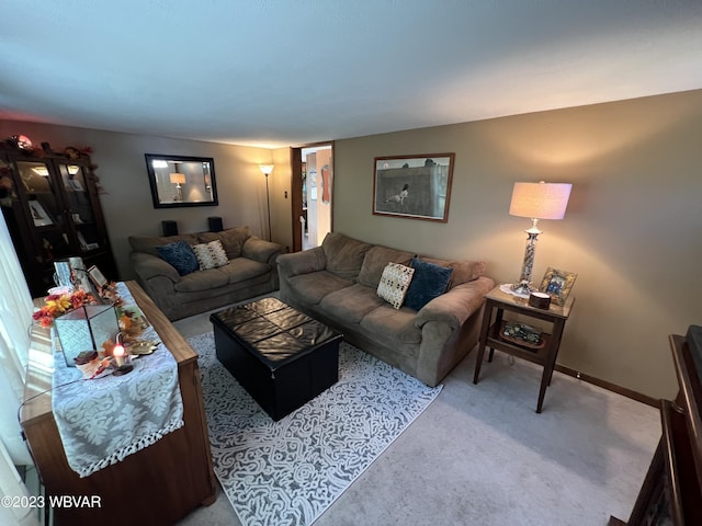 living room with light colored carpet