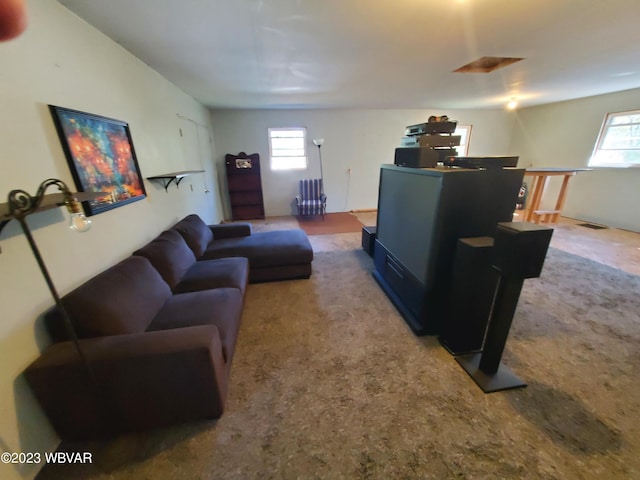 living room with carpet and a healthy amount of sunlight