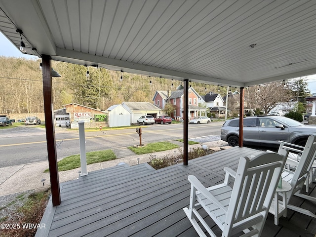 deck with a residential view