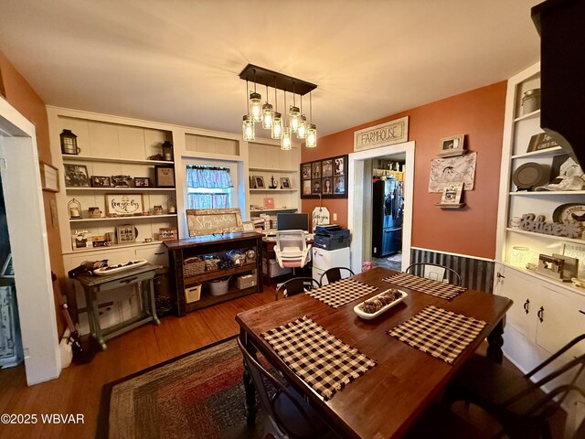 dining room with wood finished floors and built in features