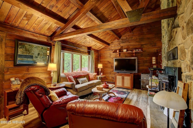 1640 Pleasant Valley Rd, Cogan Station, PA 17728 - living room featuring wood ceiling, hardwood / wood-style flooring, and wooden walls