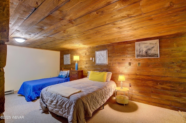 1640 Pleasant Valley Rd, Cogan Station, PA 17728 - carpeted bedroom featuring wood ceiling, baseboard heating, and wooden walls