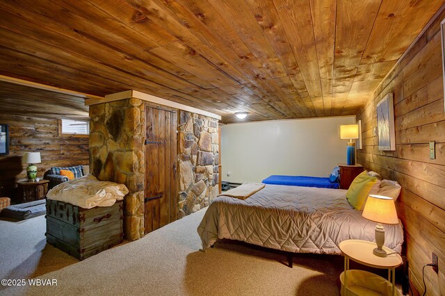 1640 Pleasant Valley Rd, Cogan Station, PA 17728 - bedroom with wood ceiling, carpet, log walls, and wooden walls