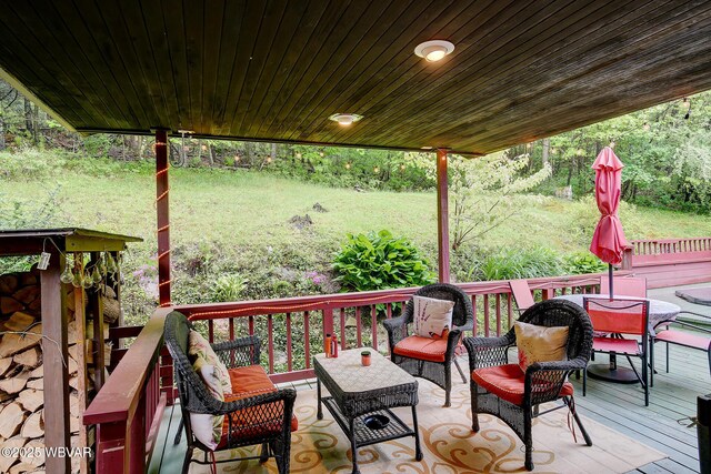 1640 Pleasant Valley Rd, Cogan Station, PA 17728 - deck featuring an outdoor hangout area and outdoor dining space