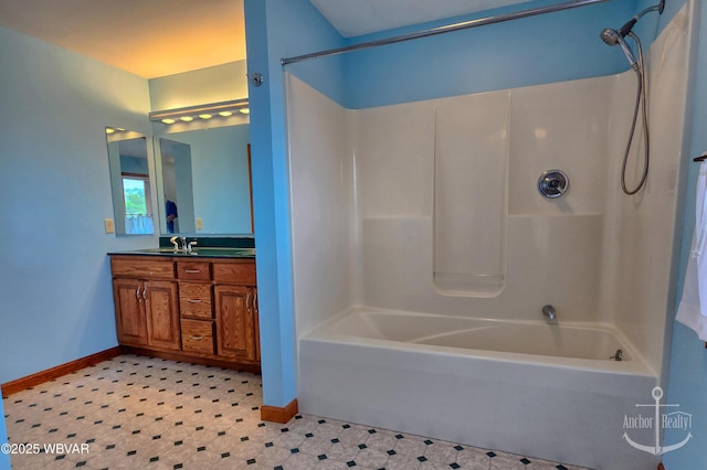 2312 Teaberry Ln, Lock Haven, PA 17745 - full bathroom featuring baseboards, tile patterned floors, shower / washtub combination, and vanity