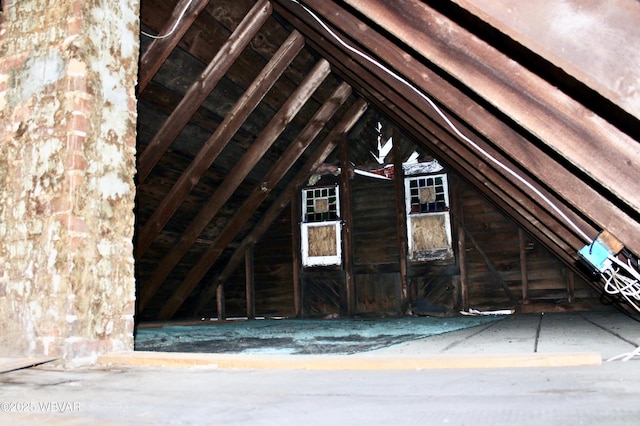 view of unfinished attic