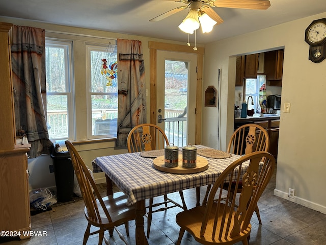 dining room featuring ceiling fan