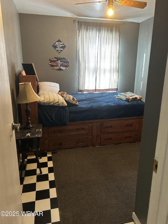 bedroom featuring ceiling fan