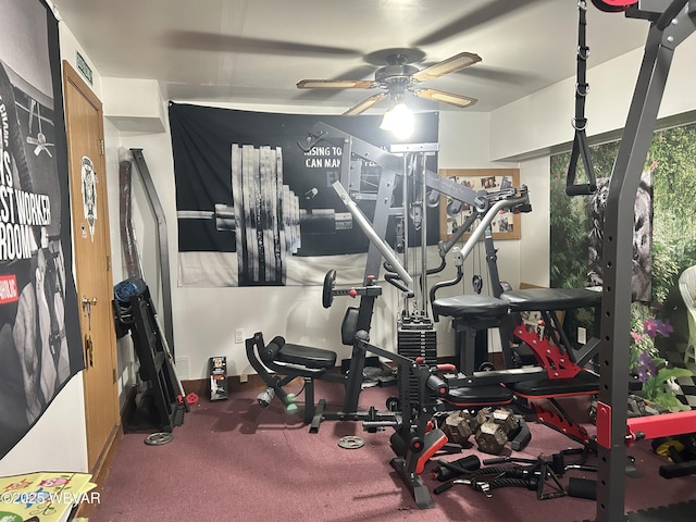 exercise room featuring ceiling fan