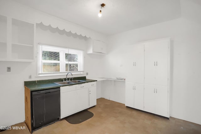 kitchen featuring white cabinetry, sink, and black dishwasher