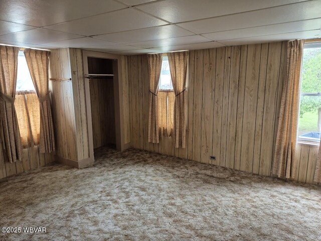 1358 W Valley Rd, Loganton, PA 17747 - unfurnished bedroom with wood walls, carpet flooring, and multiple windows