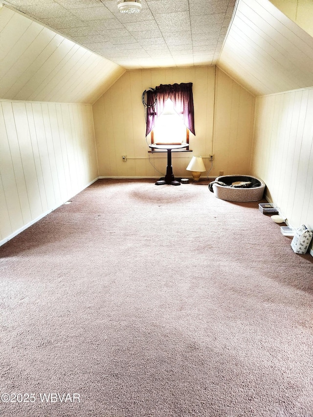 additional living space with lofted ceiling and carpet floors