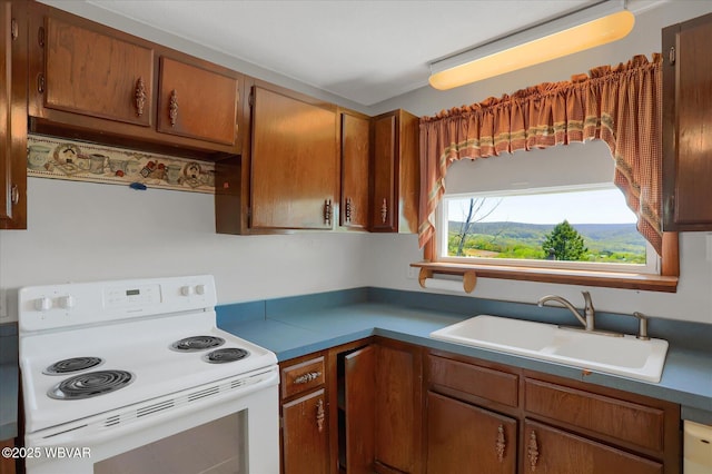 6553 Jacks Hollow Rd, Williamsport, PA 17702 - kitchen with a sink, brown cabinets, and electric stove
