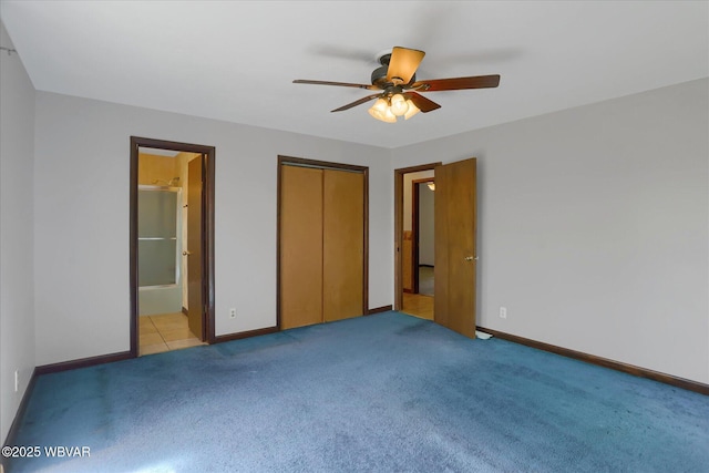 6553 Jacks Hollow Rd, Williamsport, PA 17702 - unfurnished bedroom with light colored carpet, ensuite bath, a ceiling fan, baseboards, and a closet