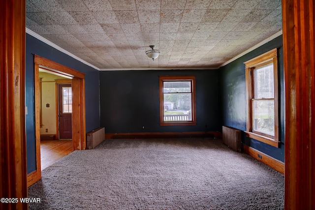 320 E Central Ave, Jersey Shore, PA 17740 - carpeted empty room with crown molding, plenty of natural light, baseboards, and radiator heating unit