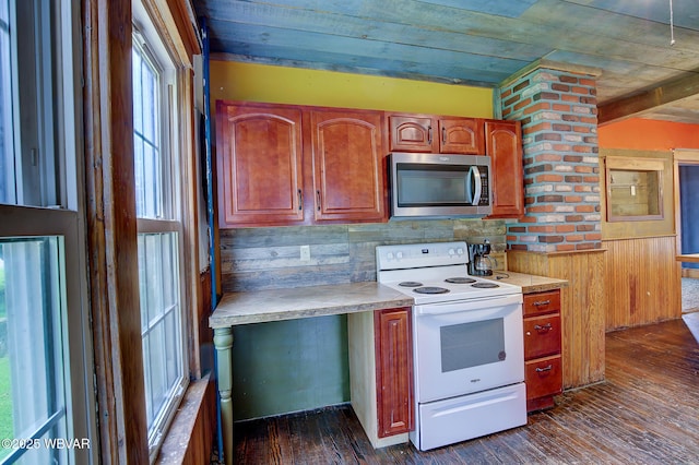 320 E Central Ave, Jersey Shore, PA 17740 - kitchen featuring white electric range, stainless steel microwave, dark wood-type flooring, and light countertops
