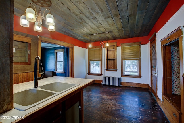 320 E Central Ave, Jersey Shore, PA 17740 - kitchen featuring radiator heating unit, a sink, dark wood-style flooring, plenty of natural light, and wooden ceiling
