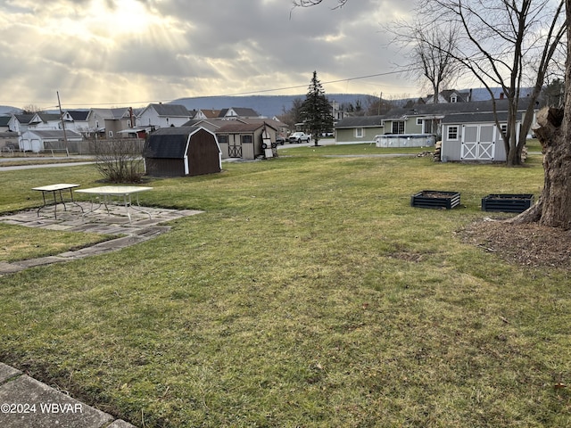 view of yard with a storage unit