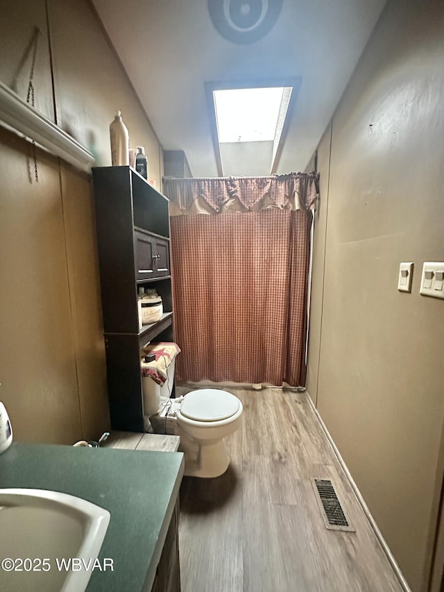 207 Bald Eagle Forest Rd, Blanchard, PA 16826 - full bath with wood finished floors, toilet, a shower with curtain, and vanity