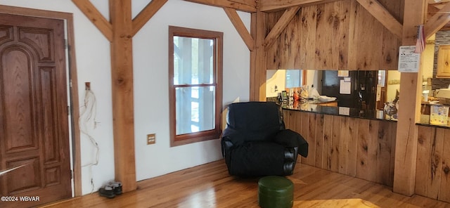 living area with light hardwood / wood-style flooring