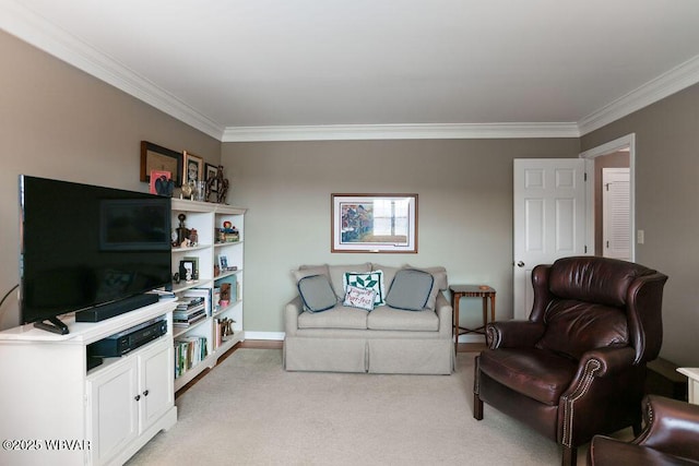 2528 N Hills Dr, Williamsport, PA 17701 - living area with light carpet, baseboards, and crown molding