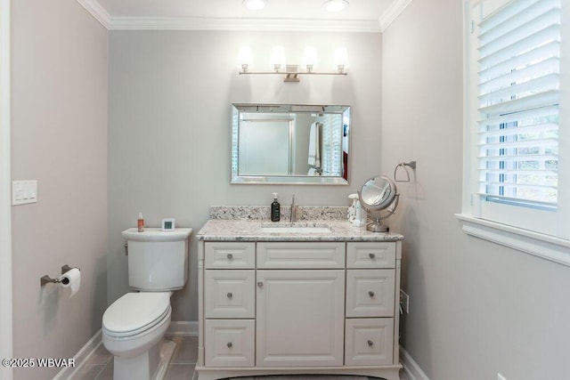 2528 N Hills Dr, Williamsport, PA 17701 - bathroom with toilet, ornamental molding, baseboards, and vanity