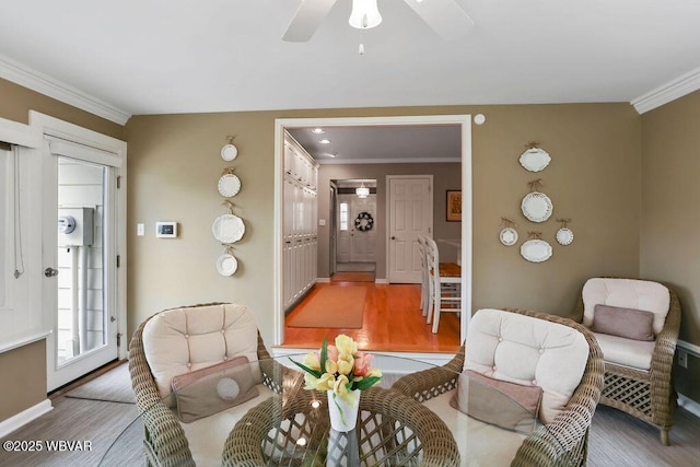 2528 N Hills Dr, Williamsport, PA 17701 - interior space with light wood-type flooring, ceiling fan, baseboards, and ornamental molding