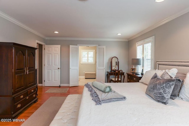 2528 N Hills Dr, Williamsport, PA 17701 - bedroom with recessed lighting, baseboards, crown molding, and wood finished floors