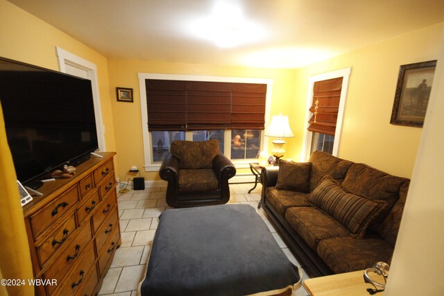 living room featuring light tile patterned floors