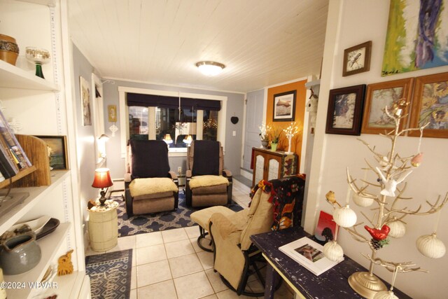 living area featuring light tile patterned floors