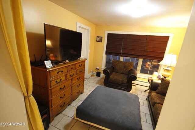 living room featuring light tile patterned flooring