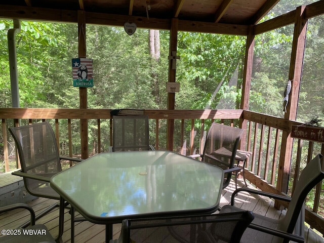 10296 Renovo Rd, North Bend, PA 17760 - wooden terrace with outdoor dining space and a view of trees