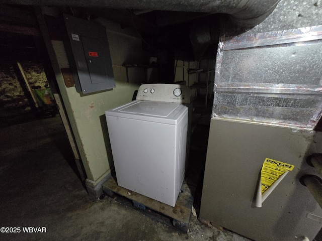 1013 Allegheny St, Jersey Shore, PA 17740 - laundry room with washer / dryer, electric panel, and heating unit