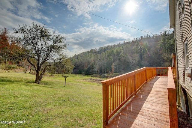 wooden deck featuring a yard