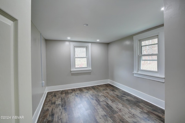 spare room with dark wood-type flooring and a wealth of natural light